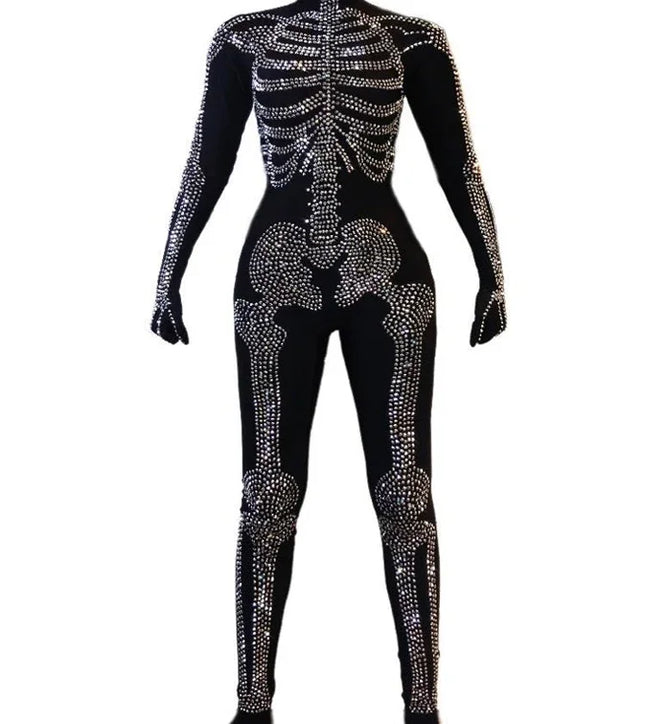 The Stardust Midnight Macabre – Rhinestone Skeleton Performance Bodysuit