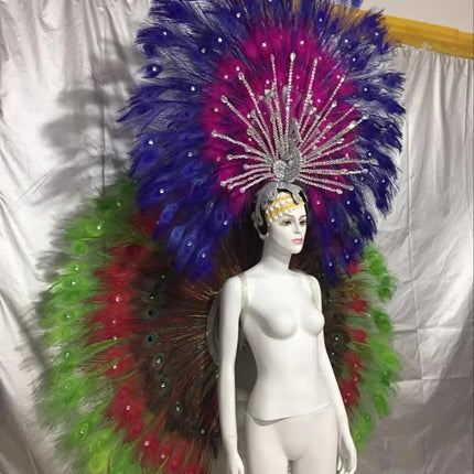 Showgirl Feather Backpiece and Rhinestone Headdress Set