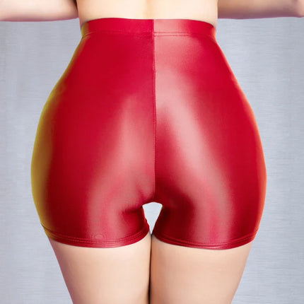 Seamless Oil Glossy High-Stretch Boyshorts Satin Sheer Safety Shorts