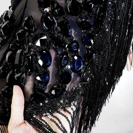 The Stardust Midnight Cabaret Bodysuit – Luxury Rhinestone & Mesh Showgirl Costume