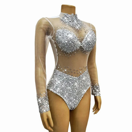 Rhinestone Encrusted Mesh Performance Bodysuit