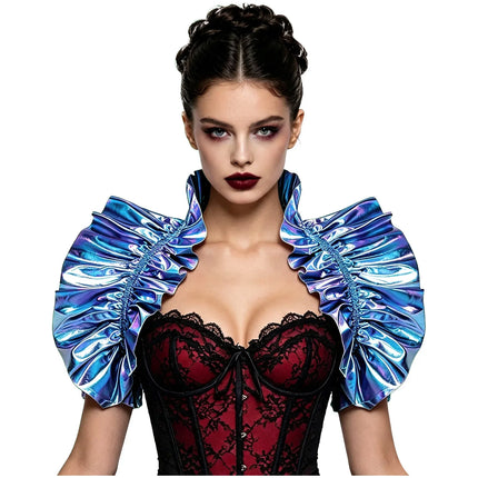 Metallic Ruffled Renaissance Neck Shrug Holographic Victorian Shoulder Capelet
