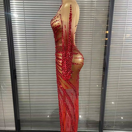 Gold Crystal Illusion Sweetheart Gown High-Slit Mermaid Train Evening Dress