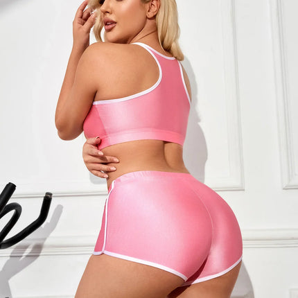Metallic High-Stretch Crop Tank & Shaping Shorts 2-Piece Activewear Set