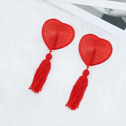 Sparkling Rhinestone Heart Pasties with Swinging Tassels Set