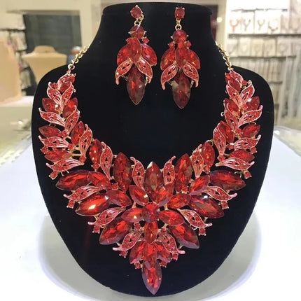 Colorful Rhinestone Crystal Necklace & Earring Jewelry Set