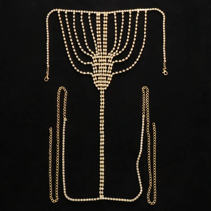 Geometric Rhinestone Tassel Thong Body Chain – Luxury Crystal Lingerie & Shimmering Waist Harness for Raves, Festivals & Beachwear