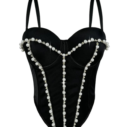 Pearl Embroidered Bustier Corset Crop Top High Street Evening Bralette