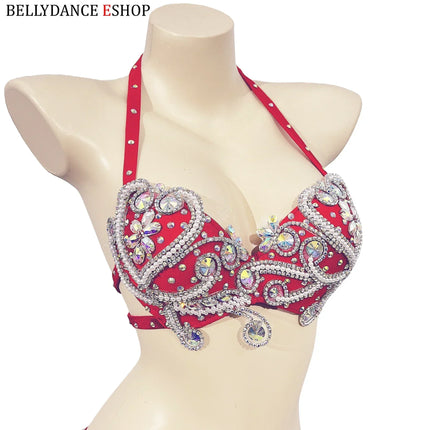 Dazzling Beaded Crystal Belly Dance Bra & Belt 2-Piece Costume Set