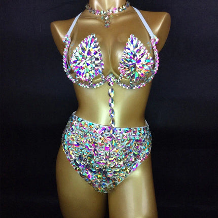 Sparkly Samba Carnival AB Crystal Wire Bra & High-Waisted Panties Costume Set