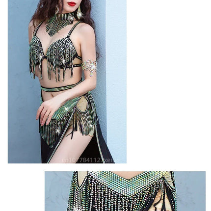 Dynamic Tassel Sequin Belly Dance Competition Costume & Event Performance Set