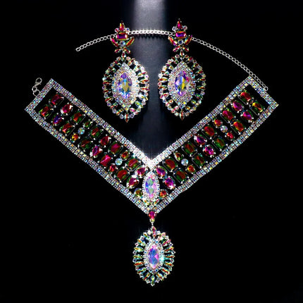 Exaggerated Rhinestone Statement Necklace Earrings Set