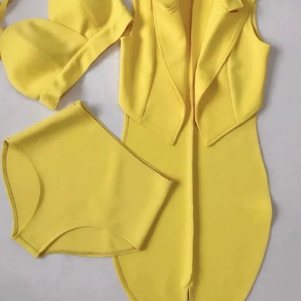Female Jazz Dance Team Costume Black Yellow Bikini Tailcoat 3 Pieces Set Women Singer Nightclub Sexy Stage Wear Cosplay Outfits