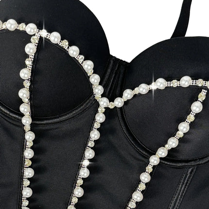 Pearl Embroidered Bustier Corset Crop Top High Street Evening Bralette