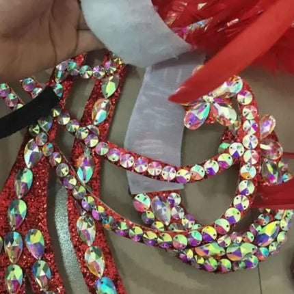 Ornate Red Feather & Rhinestone Carnival Set