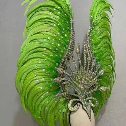 The Stardust Vertigo – Emerald Green Feathered Carnival & Samba Headdress