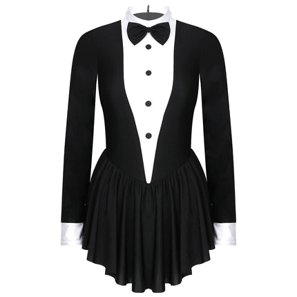 The Stardust Showgirl Tuxedo Leotard Dress – Luxury Long Sleeve Latin Dance & Stage Wear