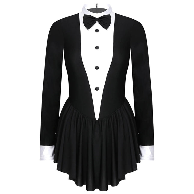 The Stardust Showgirl Tuxedo Leotard Dress – Luxury Long Sleeve Latin Dance & Stage Wear