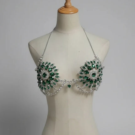 Dazzling Love Heart Bikini Bra Chain & Thong Chest Body Jewelry Set