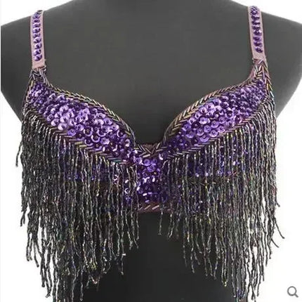 The Stardust Prism Sirena – Deluxe Beaded & Sequined Tassel Belly Dance Bra Top