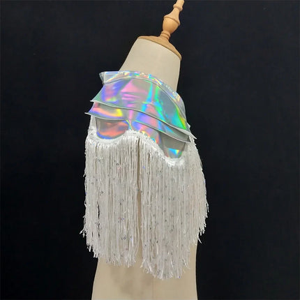 Metallic Laser Fringe Shoulder Armor & Tassel Vest Stage Costume