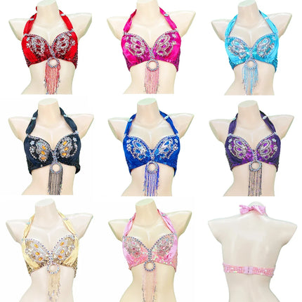 The Stardust Siren Shimmer – Sequin & Tassel Halter Belly Dance Bra Top