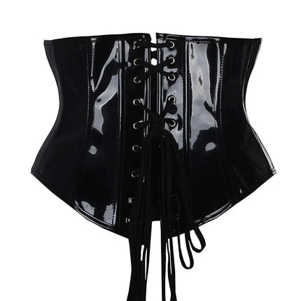 Shiny PU Leather Steampunk Underbust Corset Zipper Front Waist Cincher