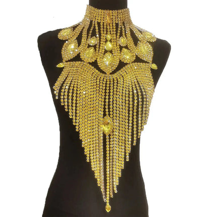 Long Rhinestone Tassel Fringe Crystal Drop Chocker Necklace Body Jewelry