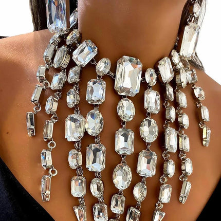 Square Rhinestone Crystal Tassel Fringe Jewelry Set