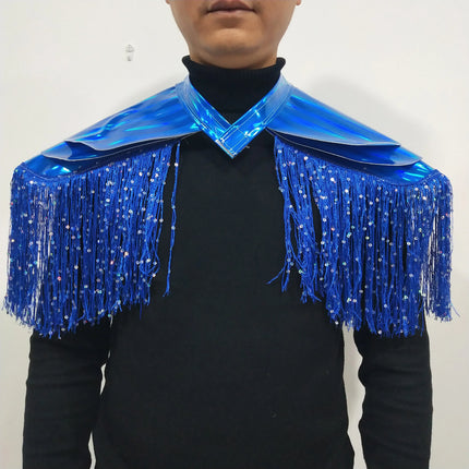 Metallic Laser Fringe Shoulder Armor & Tassel Vest Stage Costume