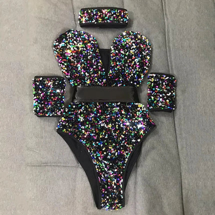 The Stardust Prism Sequin Bodysuit – Colorful High-Cut Rave & Gogo Dancewear