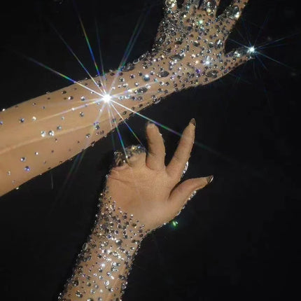 The Stardust Illusion Rhinestone Gloves – Luxury Crystal Mesh Opera Gloves