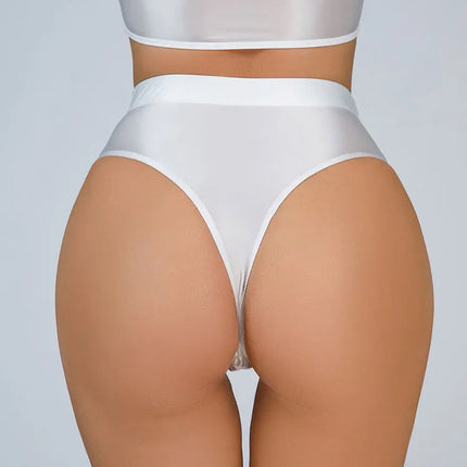 High-Waist Oil Glossy Sheer G-String Thong Satin Smooth Seamless Briefs