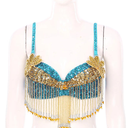 Sparkly Floral Beaded Sequin Belly Dance Bra & Tassel Performance Top
