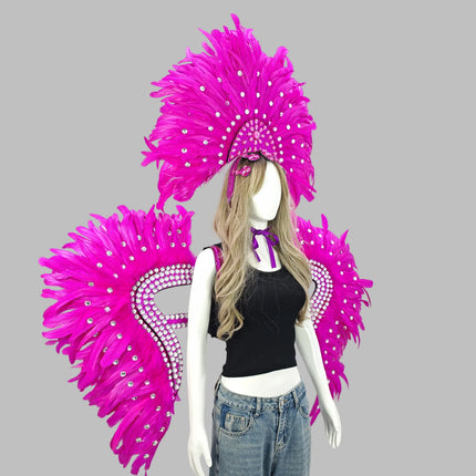 Carnival Elegant Ladies Feather Headdress Wings Two-Piece Role Play Catwalk Halloween Masquerade Carnival Party Suit