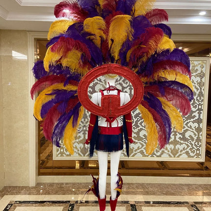 Regal Feathered Backpiece and Rhinestone Costume Set