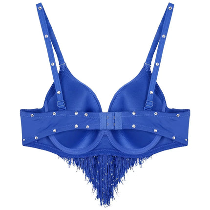 The Stardust Oasis Sirena – Sequined Tassel & Rhinestone Push-Up Belly Dance Bra Top