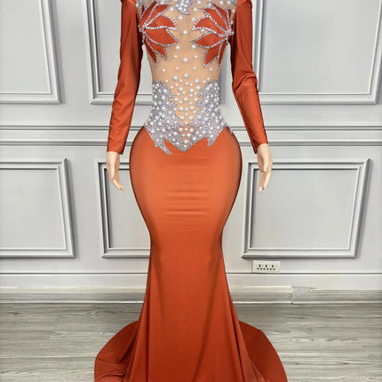 Rhinestone Floral Embroidered Mermaid Gala Gown & Trailing Evening Dress