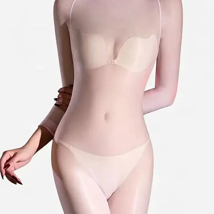 5D 912-Pin Ultrathin Oil Glossy Shaping Bodysuit Sheer Stage Playsuit Leotard