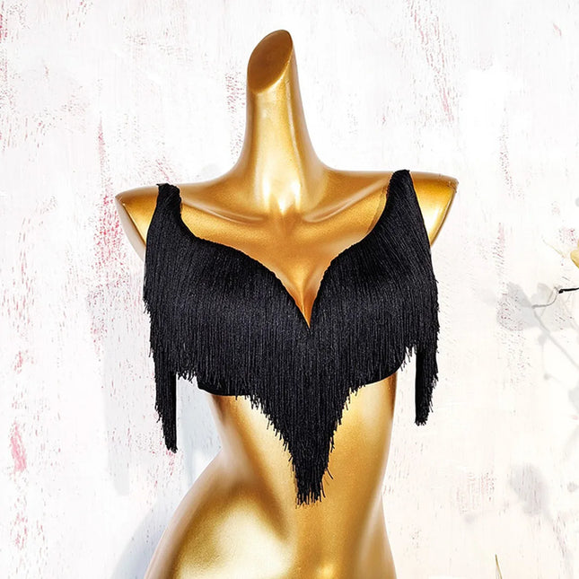 Black Latin Dance Fringe Camisole Top & High-Motion Practice Pants Set