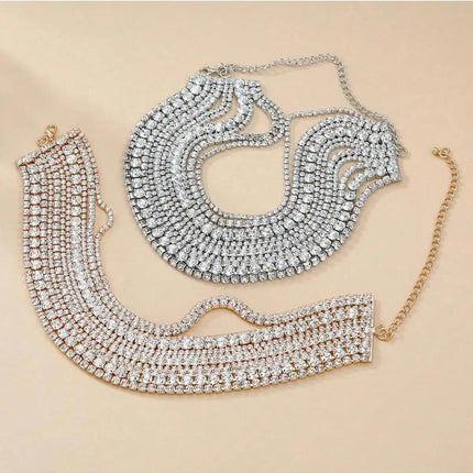 Multi Layered Rhinestone Chain Choker Necklace