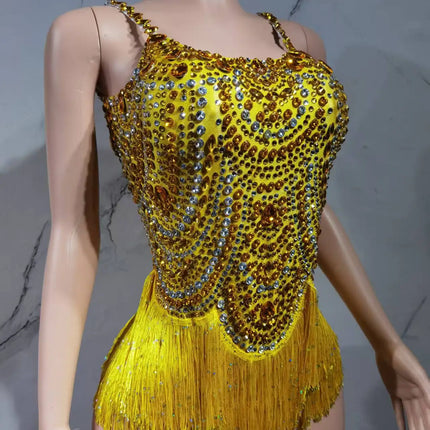 The Stardust Festival Fringe Bodysuit – Luxury Rhinestone Tassel Showgirl Costume