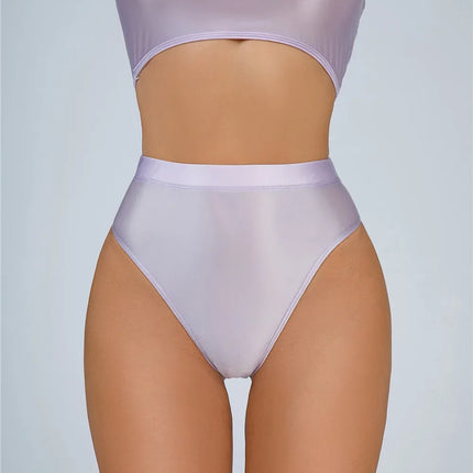 High-Waist Oil Glossy Sheer G-String Thong Satin Smooth Seamless Briefs