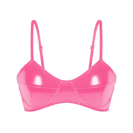 Women's Halter Shiny PVC Faux Leather Bustier Crop Top Bustier Bralette