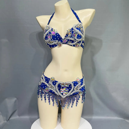 The Stardust Oasis Sirena – Deluxe Crystal & Beaded Belly Dance Bra & Belt 2-Piece Costume Set