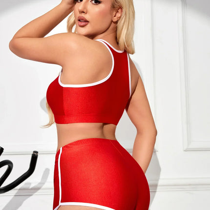 Metallic High-Stretch Crop Tank & Shaping Shorts 2-Piece Activewear Set