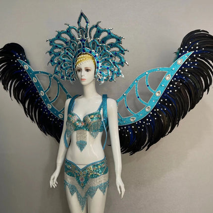 Multi-Color Feathered Wing and Headdress Performance Set