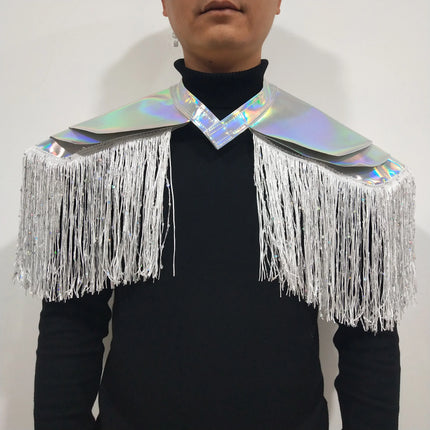 Metallic Laser Fringe Shoulder Armor & Tassel Vest Stage Costume
