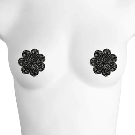 Sparkly Rhinestone Flower Reusable Nipple Pasties Self-Adhesive Silicone Covers