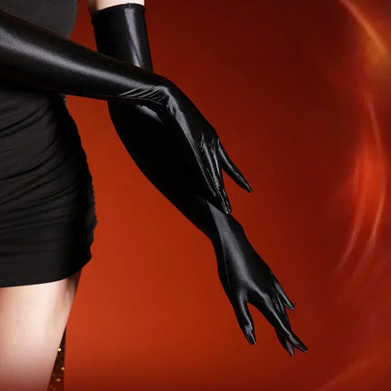 80D Satin Shiny High-Elasticity Opera Length Gloves Stage Performance Gloves